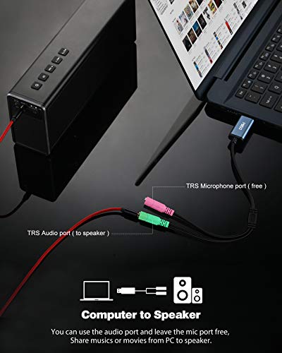 USB Audio Adapter Stereo External Sound Card, USB to 3.5mm TRS Headphone + Microphone Audio Jack Splitter for Dual-Plug Gaming Headset to Laptop, Desktop, PC, PS4, PS5 [Built_in Chip - 1 FT] - color: USB to 2 x 3.5mm TRS Headset Splitter