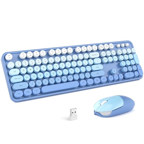 MOFII Wireless Keyboard Mouse Combo, Typewriter Full Size Keyboard with Number Pad and 2 in 1 USB Connected Mouse for PC Computer Laptop Desktop Windows (Blue Colorful) - color: Blue Gradient