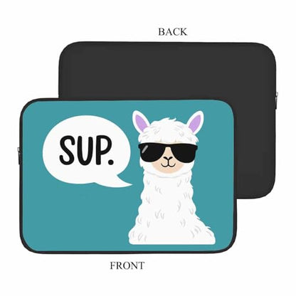 Laptop Sleeve Bag 15.4 15.6 Inch,Funny Llama Cute Alpaca with Black Glasses Sup Green Protective Polyester Computer Cases Laptop Cover Briefcase Bag Tablet Travel Cover - color: LPS-005