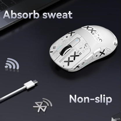 ATTACK SHARK Mouse Anti Slip Grip Tape for X3 Wireless Gaming Mouse - White | Pre-Cut Universal Tape, Skins, Sweat Resistant, Elastics Refined Side Grips, Ultra-thin 0.5mm (0.02in) for Bluetooth Mouse - color: White & Black