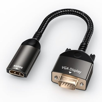 VGA to HDMI, Uni-Directional HDMI to VGA Adapter (Female to Male), VGA (Display) to HDMI (Source) Converter 1080P@60Hz Compatible with Computer, Desktop, Laptop, PC, Monitor, Projector
