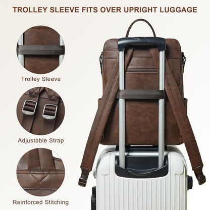 Laptop Backpack for Women 15.6 inch,Travel Leather Backpack Purse Nurse Teacher Carry on Backpack Computer Bag,Professional Water-Resistant College Business Work Casual Daypack,Brown - color: Crazy Horse Brown01