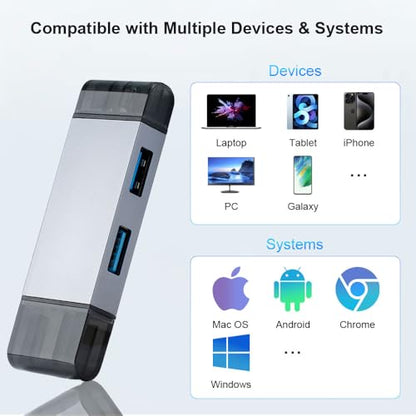 4-in-1 Memory Card Reader,USB A and USB-C to SD Micro SD MS CF Card Reader Adapter, 4 Cards Simultaneously Read and Write, Compatible with iPhone/Ipad/MacBook/PC/Laptop/Tablet