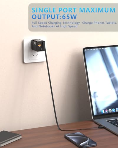 USB-C GaN Charger 8 in 1 Charging Station Dual 140W PD PPS Port+Dual 100W PD Port for Multiple Electronics Devices,Laptop Wall Charger Compatible with MacBook/iPhone 16/iPad (65W)