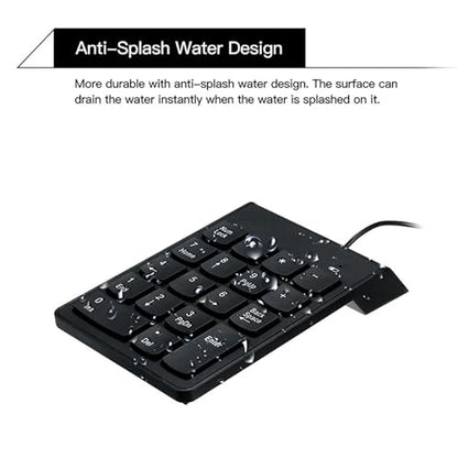 cimetech Wired Number Keypad, 18 Key USB Numeric Pad | Office Accounting, Portable, Mini, for Laptop PC Computer Desktop Surface Pro Notebook - color: Wired-Black