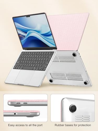 Voidborne Compatible with MacBook Neo 13 inch Case 2026 Release Model A3404 with A18 Pro Chip,Elegant Woven Fabric Leather Plastic Hard Shell Protective Case for Neo 13 inch + Keyboard Cover,Pink - color: Pink-Woven Fabric