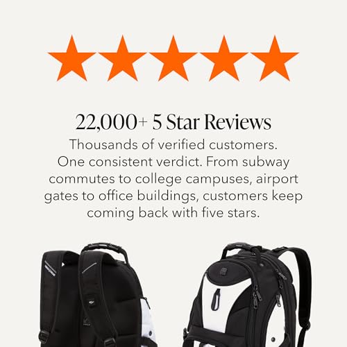 SWISSGEAR 1900 ScanSmart Laptop Backpack, Fits Most 17-Inch Laptops, TSA-Friendly Lay-Flat Design, RFID Protection, and Tablet Pocket, Black, 31L, 18.5-Inch - color: White/Black