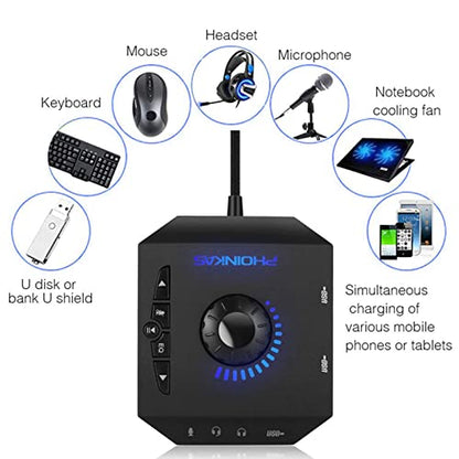 7.1 Channel USB Sound Card Adapter External Sound Card USB Audio Adapter with 3.5mm Interface & USB Interface for PC Laptop Gaming Device
