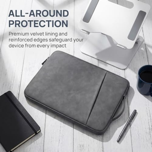 PU Leather Laptop Sleeve 14 inch, Slim Laptop Carrying Case Bag Computer Sleeve Cover Compatible with MacBook Air/Pro, HP, Dell, Lenovo(Gray) - color: Dark Gray, size: 14 inch