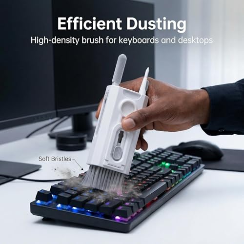 8-in-1 Electronics Cleaning Kit, Multifunctional Earphone Cleaning Pen with Soft Brush and Flocking Sponge for Wireless Earbuds Keyboard and Phone, White, 1 Pack - color: White
