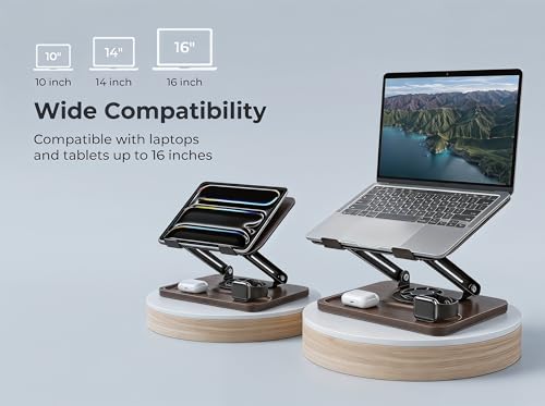 Laptop Stand for Desk,Adjustable Computer Stand with 360° Rotating Base,Foldable & Portable Laptop Stand,Ergonomic Laptop Riser for Collaborative Work,Fits up to 15.6" Notebooks/Laptops