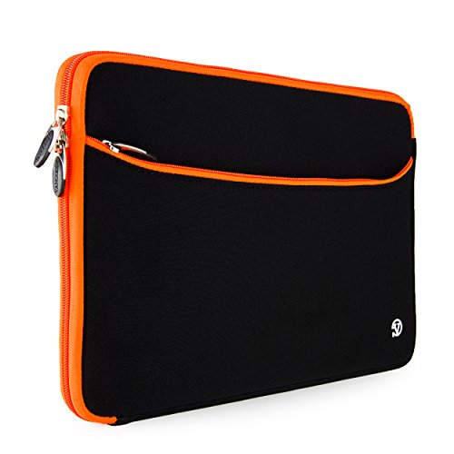 Neoprene Laptop Case | Lightweight Travel Protection | 13" Notebook Compatible Water Resistant Tech Sleeve (Orange) - color: Black/Orange