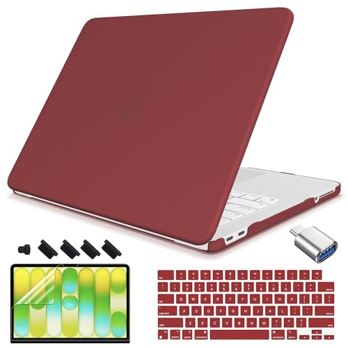 Teryeefi Case for MacBook Neo 13 inch A18 Pro Chip 2026 Release Model A3404, Anti-Scratch Anti-Drop Slim Fit Protective Hard Shell Cover & Keyboard Cover & Type C Adapter - Matte Wine - color: Matte Wine