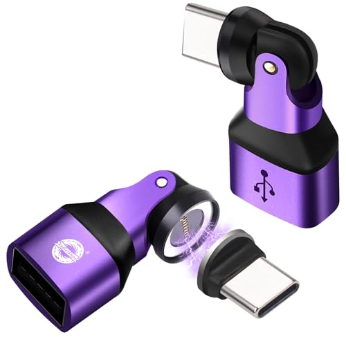 Magnetic USB A to USB C Adapter, 16-Pin 180° Rotation Swivel Right Angle 90 Degree Connector, 240W PD Fast Charging, Anti-Arc Design for Laptop, E-Marker Chip, Port Protection, 2Pack - color: Purple, size: 9Pin-2P