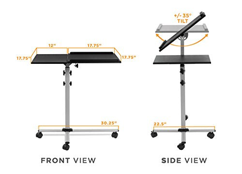 Mount-It! Projector Stand Mobile Projector Cart with Laptop Shelf on Wheels, Heavy Duty Two Shelves Height Adjustable Laptop and Projector Presentation Trolley in Black