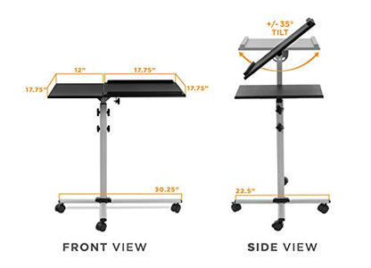 Mount-It! Projector Stand Mobile Projector Cart with Laptop Shelf on Wheels, Heavy Duty Two Shelves Height Adjustable Laptop and Projector Presentation Trolley in Black
