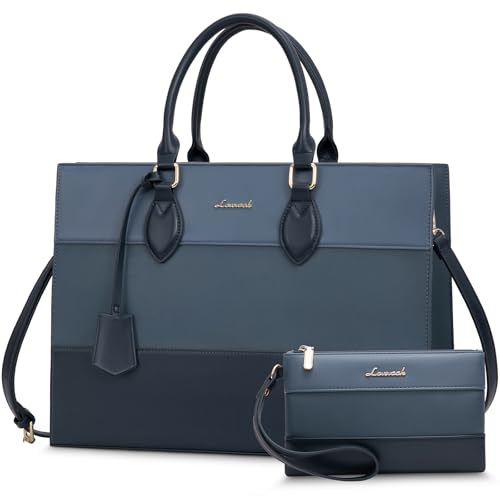 LOVEVOOK Laptop Tote Bag for Women, Work Totes Business Office Computer Briefcase with Clutch Purse - color: White-blue, size: 15.6 inch