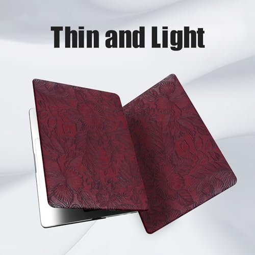 Floral Logo Cutout Case for MacBook Air 15 inch 2026 2025-2023 M5 M4 M3 M2 | Model A3448 A3241 A3114 A2941, Elegant Textured Retro Leather Hard Shell Mac Air 15 inch Laptop Case&Keyboard Cover, Burgundy - color: Embossed Floral Burgundy