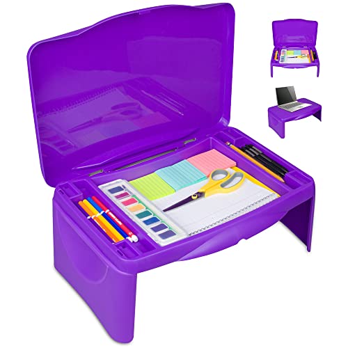 Purple Folding Lap Desk - Foldable Table for Work, Study, Gaming, Arts, Crafts, School - Collapsible Laptop Tray with Storage Compartment - Portable Writing Station for Kids, Adults - color: Purple