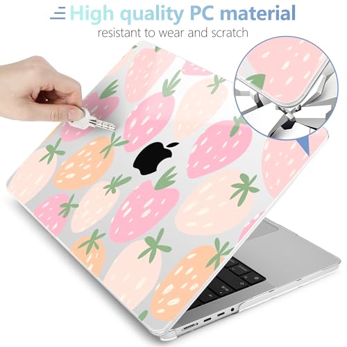 MEEgoodo Compatible with MacBook Pro 14 inch Case (M5/M4/M3/M2/M1) Pro/Max 2026 2025 2024 2023 2021, Fit Model A3427/A3426/A3434/A3112/A3401/A3185/A2918/A2992/A2779/A2442, Colorful Drawn Strawberries - color: Cute Drawn Strawberries