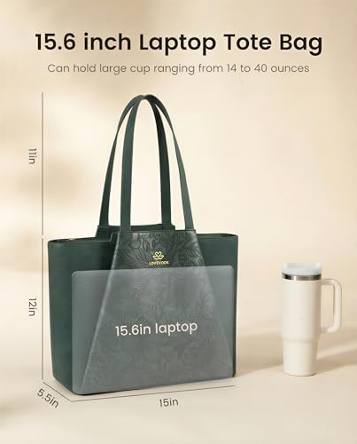 LOVEVOOK Laptop Tote for Women - 15.6 Inch Faux Leather Laptop Bag with Clutch, Large Capacity Office Purse Computer - color: Green Embossed, size: 15.6 inch