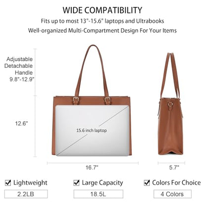 Laptop Bag for Women Waterproof Lightweight Leather 15.6 Inch Computer Tote Bag Business Office Briefcase Large Capacity Handbag Shoulder Bag Professional Office Work Bag | Waterproof Lightweight Leather Large Capacity Work Bag Business Office Briefcase D