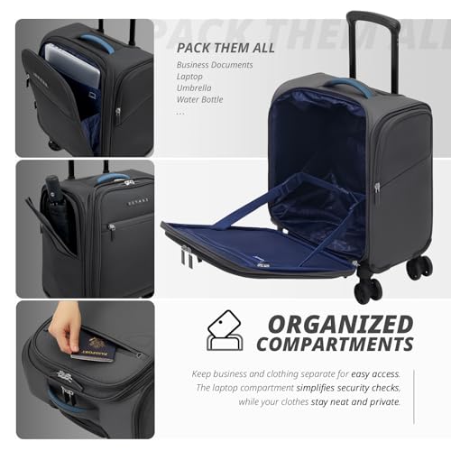 Verage Underseat Carry On Luggage with Wheels,14.5-Inch,Gray | Personal Item Bag,Airline Approved, Laptop Compartment, USB Charging Port - color: Grey, size: 14.5-Inch Plus Underseat