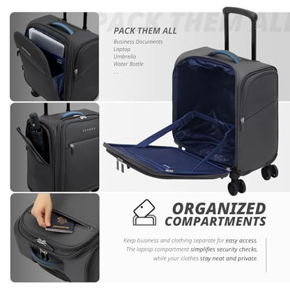 Verage Underseat Carry On Luggage with Wheels,14.5-Inch,Gray | Personal Item Bag,Airline Approved, Laptop Compartment, USB Charging Port - color: Grey, size: 14.5-Inch Plus Underseat