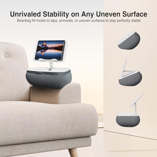 elitehood Adjustable iPad Pillow Stand for Lap, Soft Cushion Lap Beanbag | Tablet Holder Stand for Lap Bed Couch, Pillow Pad for Tablet or iPad, Laptop, E-Reader, Books and 4-15.6'' Devices, Grey