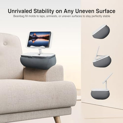 elitehood Adjustable iPad Pillow Stand for Lap, Soft Cushion Lap Beanbag | Tablet Holder Stand for Lap Bed Couch, Pillow Pad for Tablet or iPad, Laptop, E-Reader, Books and 4-15.6'' Devices, Grey