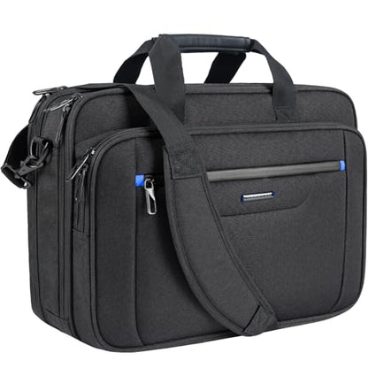 VANKEAN 17.3" Expandable Waterproof Laptop Briefcase for Travel & Business | Multi Functional Compartment,Padded Shoulder Strap,Convenient Luggage Strap,Water-Repellent Fabric,Padded Laptop Compartment - color: Black-blue, size: 17.3 Inch