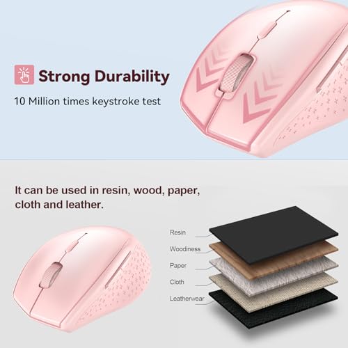 TECKNET Bluetooth Mouse, Wireless 6 Buttons 2-Yr Battery, Pink | BT 5.0/3.0, 6-Level DPI to 4800, Wide OS Compatible, Ergonomic for M/L Hands, Extended Battery - color: Pink