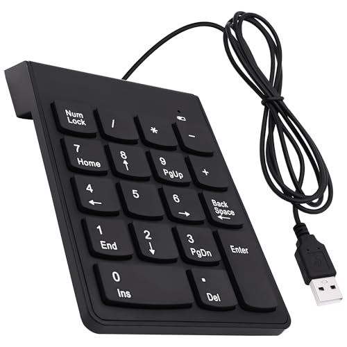 USB Numeric Keypad Wired Number Pad Portable USB Numpad 18 Key Number Keyboard for Laptop, PC, Computer, Desktop- Black