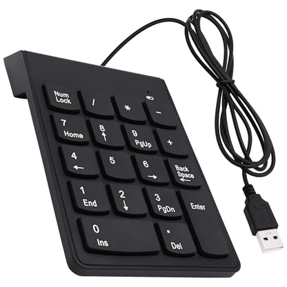 USB Numeric Keypad Wired Number Pad Portable USB Numpad 18 Key Number Keyboard for Laptop, PC, Computer, Desktop- Black