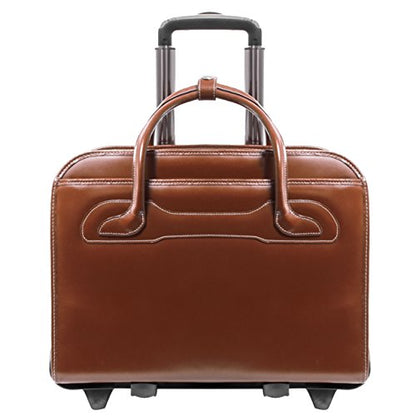 McKlein WILLOWBROOK, 17" Leather Detachable -Wheeled Ladies' Laptop/Computer & Tablet Business Briefcase Bag/Women's Rolling Overnight Travel Bag, Removable trolley case - color: Brown, size: 18"x8.75"x14.5"