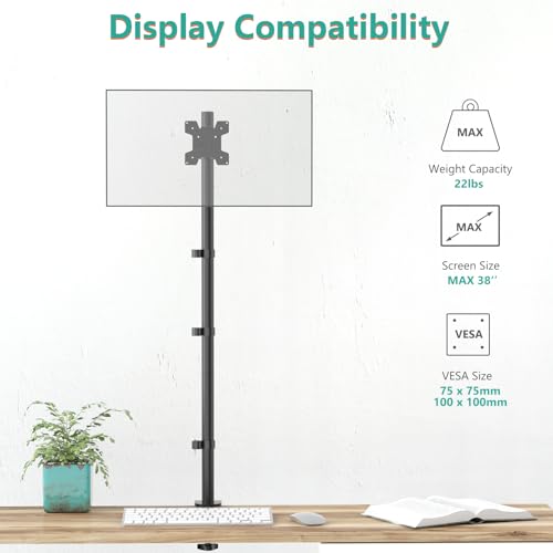 WALI Single Monitor Stand Desk Mount, Tall Monitor Stand Fully Adjustable with 39” Height Pole, Articulating Arm for Computer Screen up to 38 inch, 22lbs (M001XXL), Black - size: 13"-38", style: Single