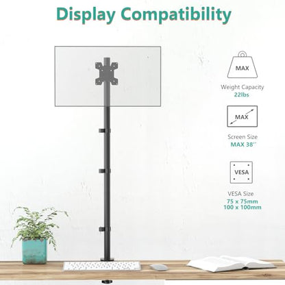WALI Single Monitor Stand Desk Mount, Tall Monitor Stand Fully Adjustable with 39” Height Pole, Articulating Arm for Computer Screen up to 38 inch, 22lbs (M001XXL), Black - size: 13"-38", style: Single