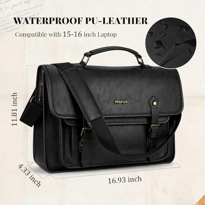 MOSISO 3 in 1 Laptop Bag, 15.6 inch PU Leather Shoulder Bag | Briefcase Messenger Satchel Laptop Backpack, 15-16 inch Computer Bags Handbag Bookbag, Black - color: Black, size: 15.6 inch