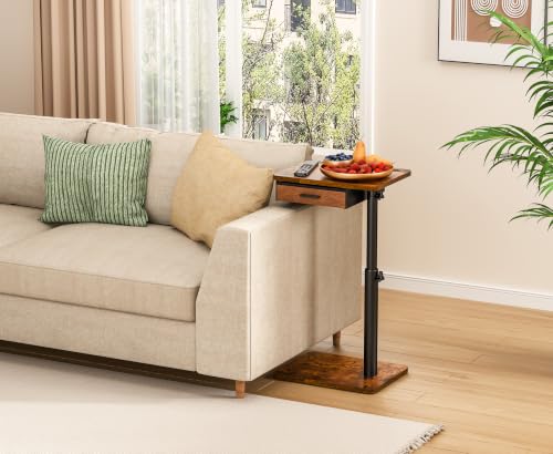 Simple Serenity TV Tray Table with Drawer & Swivel Top, Height Adjustable TV Tray for Eating on Couch, C Shaped End Table for Couch, Sofa Desk Couch Table for Bedroom & Living Room, Patent Pending