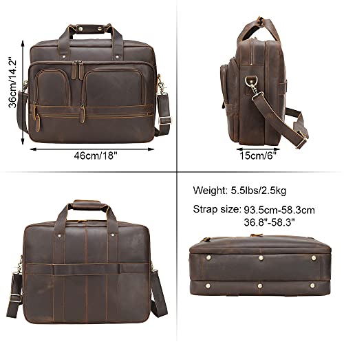 TIDING 18 Inch Full Grain Leather Briefcase for Men Business Travel Messenger Shoulder Bag Fits 17.3" Laptop