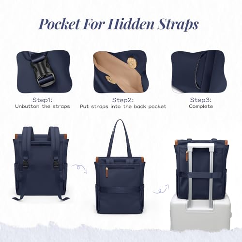 GOLF SUPAGS Convertible Laptop Backpack for Women Casual Daypack Notebook Tote Bag for Work College Travel Leisure (Navy Blue) - color: Navy Blue-n