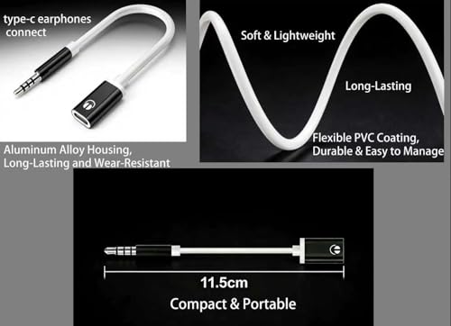 3.5mm Male to USB-C Female Audio Adapter, USB C to Auxiliary Audio Dongle, Headphone Jack Auxiliary Adapter Compatible with MP3s, Tablets, CD Players, Laptops, Headphones and Smartphones (11.5CM)