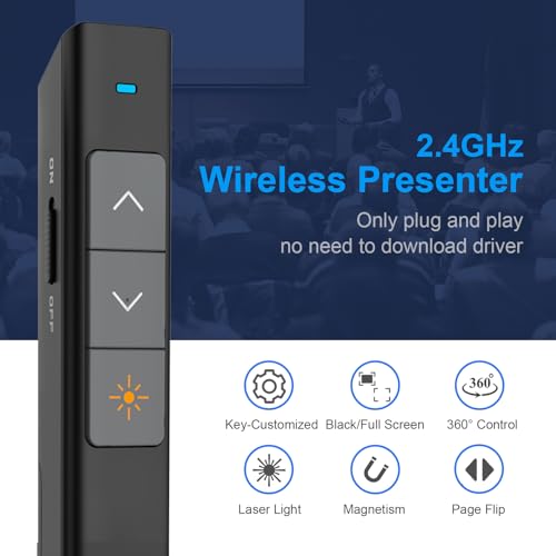 Norwii Wireless Presentation Clicker, PowerPoint Clicker with Laser Pointer | Presentation Remote for PowerPoint Presentations, Plug & Play USB Slide Advancer, Compatible with Mac/Windows/Linux/Android - color: Black