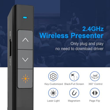 Norwii Wireless Presentation Clicker, PowerPoint Clicker with Laser Pointer | Presentation Remote for PowerPoint Presentations, Plug & Play USB Slide Advancer, Compatible with Mac/Windows/Linux/Android - color: Black