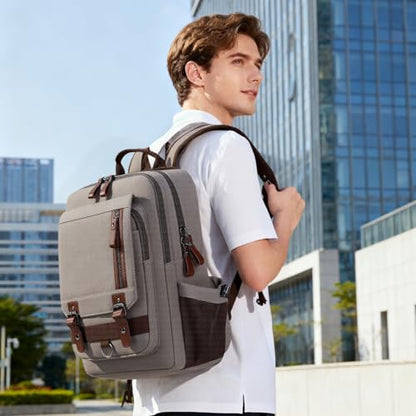 Lanola Water-resistant Canvas Backpack with Anti-Theft Pocket, Daypacks Fits 15.6 Inch Laptop for Men Perfect for Work, Travel, Daily Use (Grey) - color: Grey