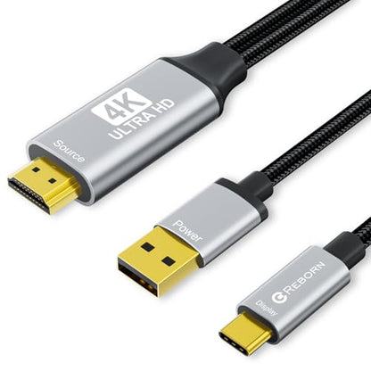 Reborn HDMI to USB C Cable Adapter [6FT 4K@60Hz], Uni-Directional HDMI (Source) to USB-C (Monitor) with USB Power for AR Glasses XREAL One、Air 2 Pro/VITURE Pro/RayNeo Air 2s,PS5,Portable Monitors - size: 6FT