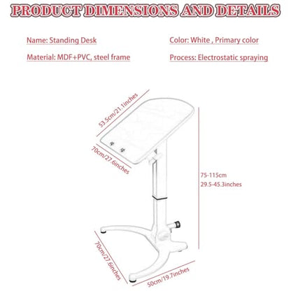 Sit Stand Mobile Workstation Training Institution Lifting Standing Desk, Mobile Flip-up Laptop Desk, Foldable Desktop Side Table, No Installation Required(White) - color: White