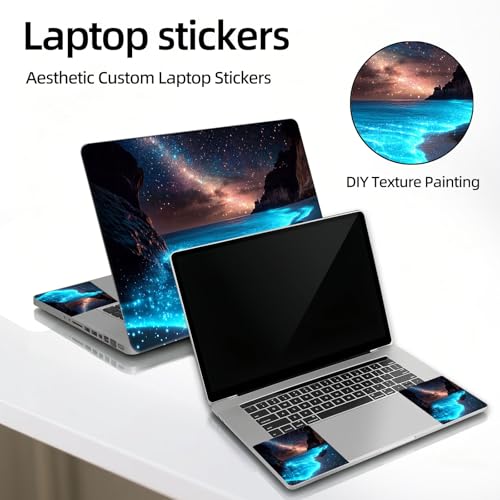 Universal Laptop Skin Sticker Decal, 12"-15.6" Aesthetic Vinyl Wrap, Glowing Bioluminescent Beach Waterproof Notebook Cover Art Protector for MacBook HP Dell Lenovo, Fits 13" 14" 15" 15.6" - color: Glowing Bioluminescent Beach
