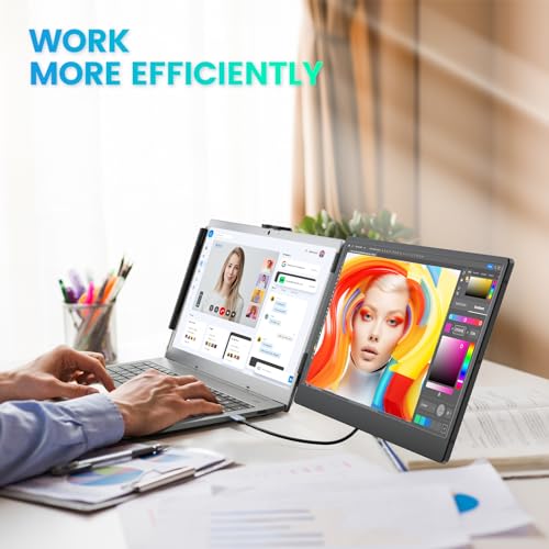 Cenerius 14" Laptop Screen Extender, FHD 1080P IPS Portable Monitor for Laptop, Dual Screen Monitor Extender Compatible with 13"-17" Laptops, HDMI/USB-A/USB-C Plug-Play for Windows, Mac, Android - size: 1080P-Dual-14"