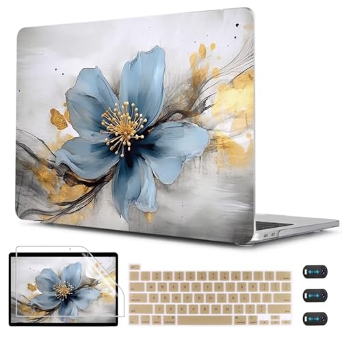 CISSOOK Compatible with MacBook Pro 13 inch 2025-2020 Release Model M2 M1 Chip A2338 A2251 A2289 with Touch Bar, Plastic Hard Shell Case&Keyboard Cover&Screen Protector, Retro Golden Floral - color: Pro 13inch-Retro Golden Floral